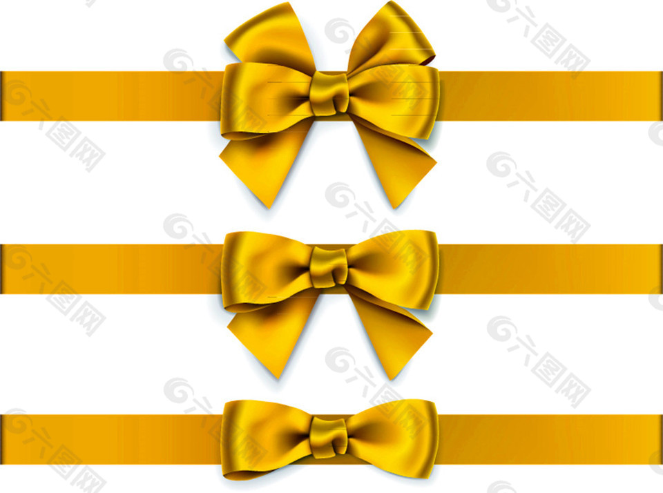 3款金黄色蝴蝶结丝带矢量素材