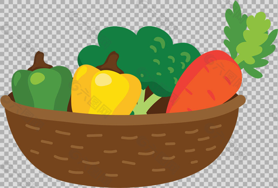 手绘蔬菜篮子插图免抠png透明图层素材
