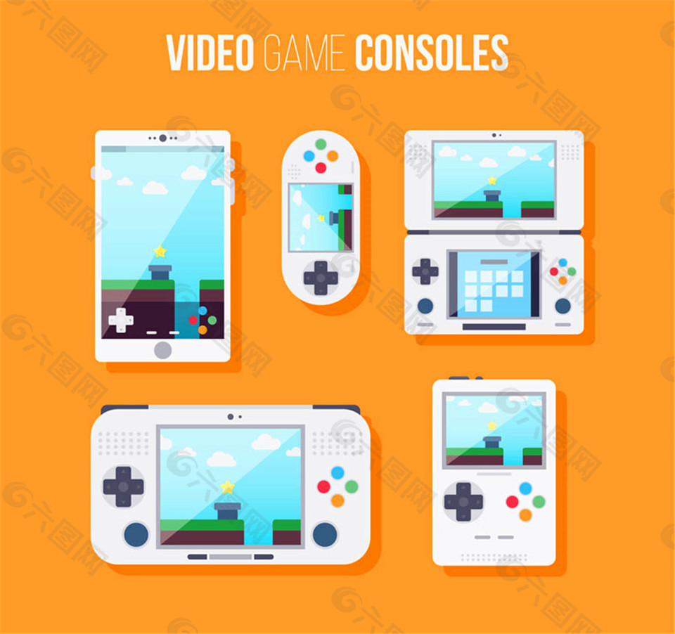 5款精致电子游戏机设计矢量图