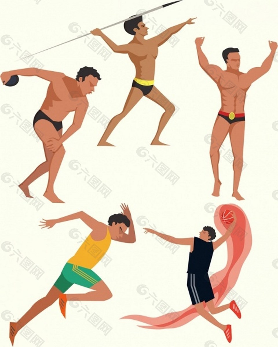 运动员图标收集彩色卡通设计各种手势