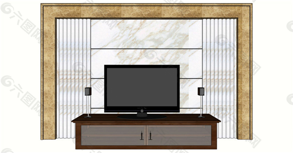 家装现代电视背景墙skp模型