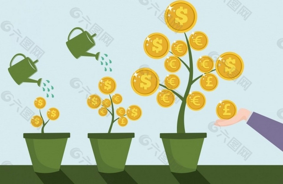 投资理念的背景下成长的树木硬币符号设计