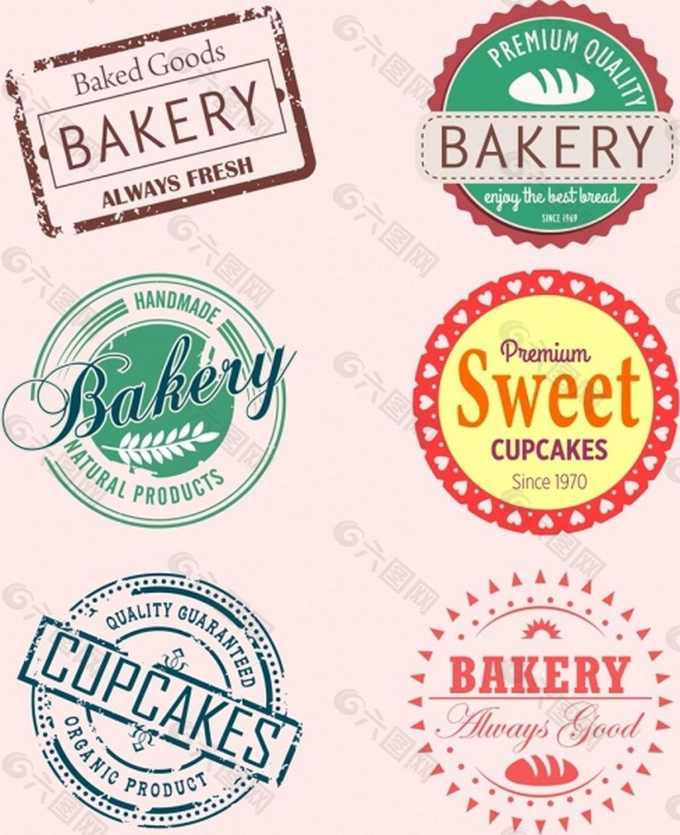 面包店的邮票集古典设计各种形状隔离免费矢量