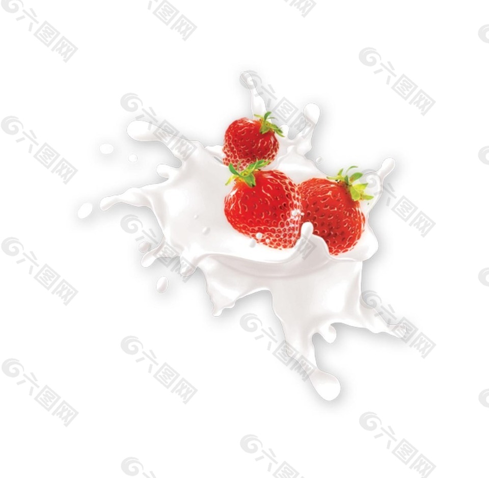 牛奶草莓png元素