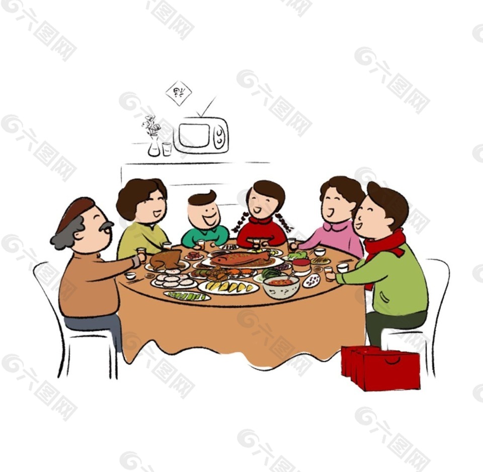一家人一起吃饭的画图片