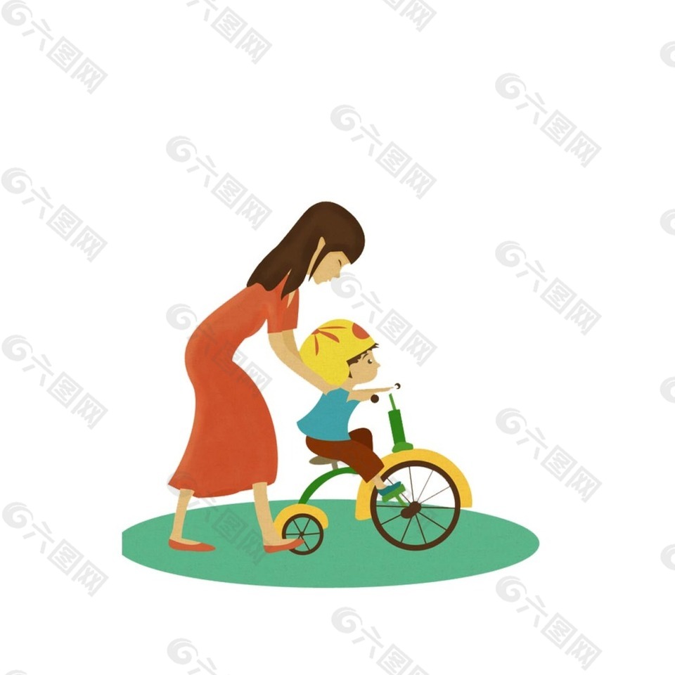 卡通小男孩骑车png元素