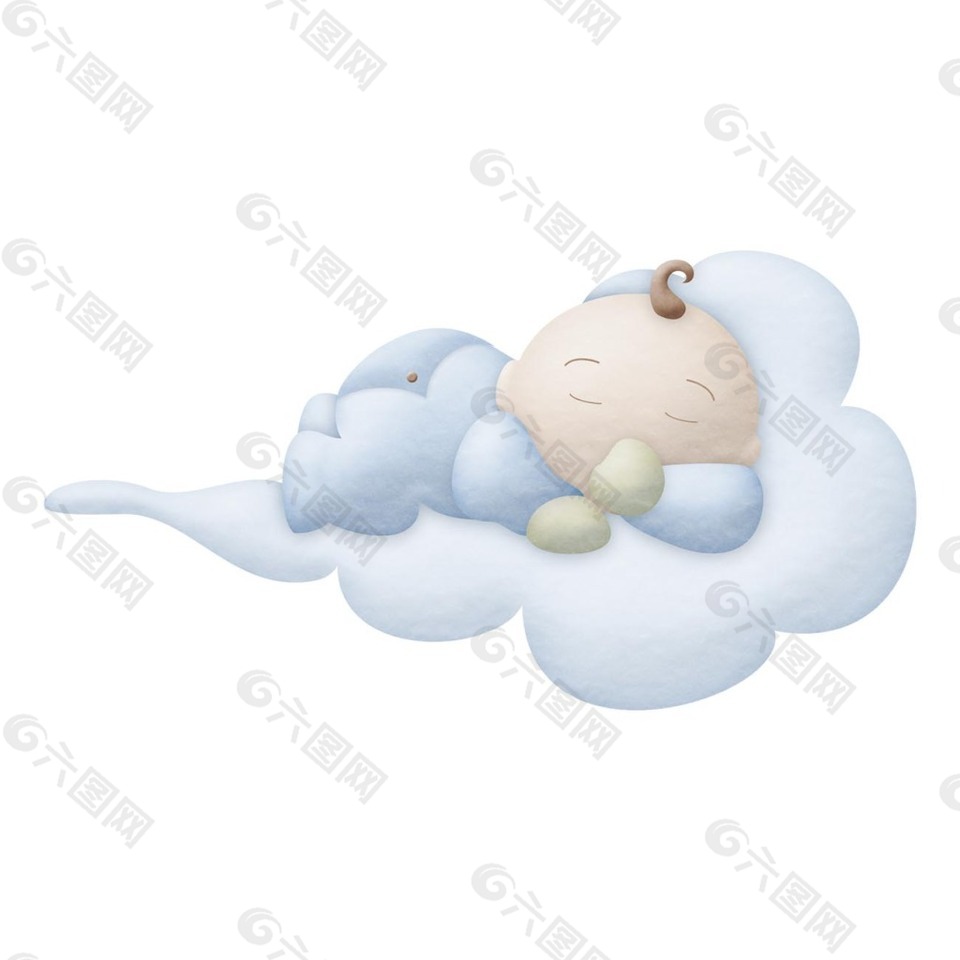 小宝宝睡着云朵上png元素