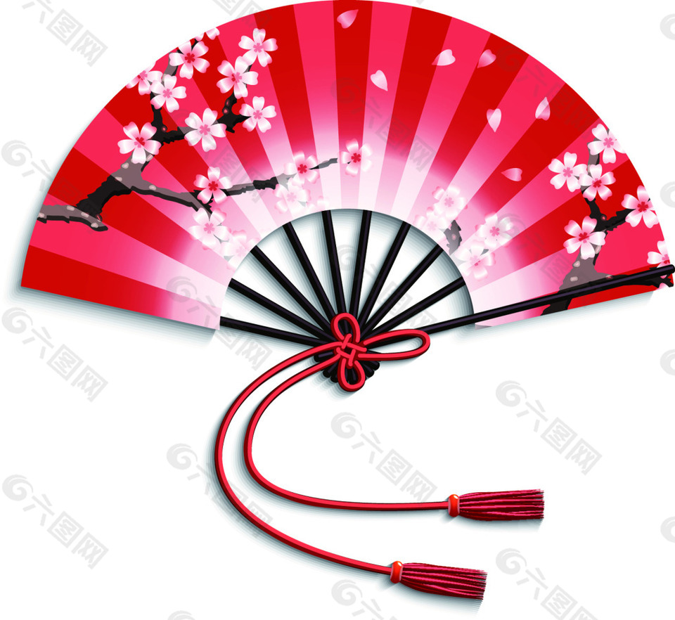 日式和风红色折扇矢量背景