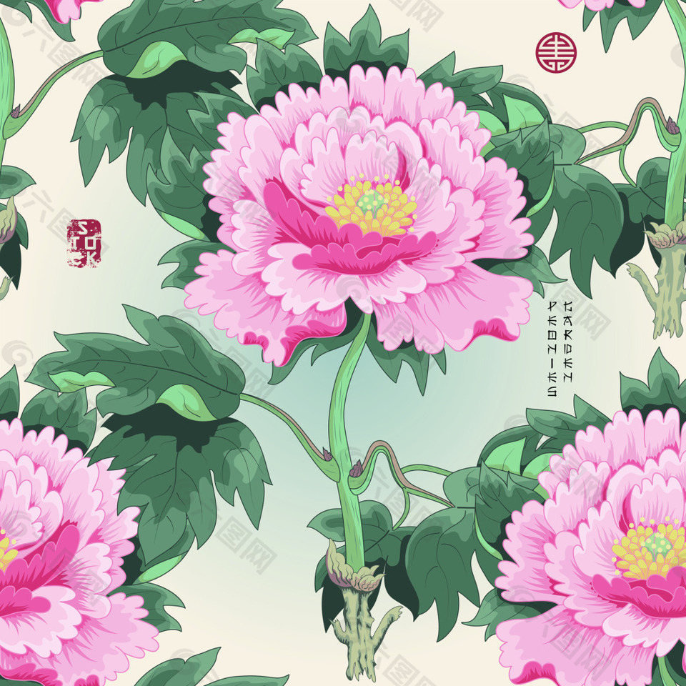 花朵中国风牡丹花图形花纹vi设计矢量背景素材免费下载 图片编号 六图网