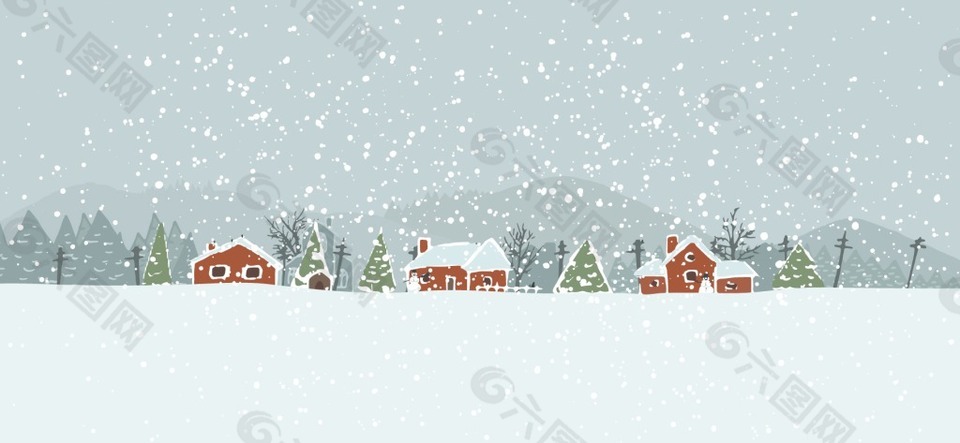 冬天下雪的乡村风景插画平面广告素材免费下载 图片编号 六图网