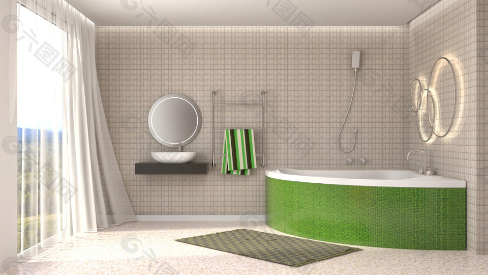 绿色简洁现代浴室效果图图片