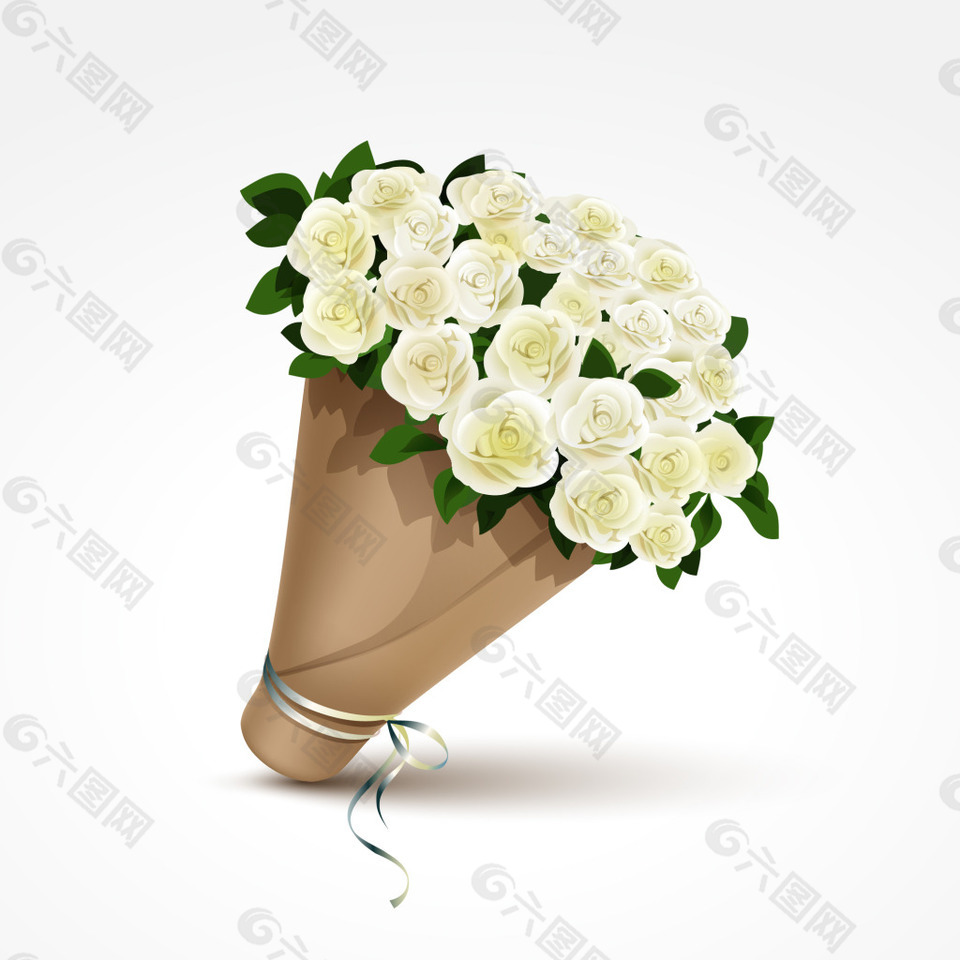 一束白色的玫瑰花插画