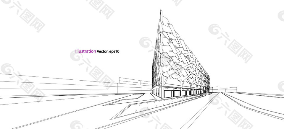 手绘线条创意建筑插画