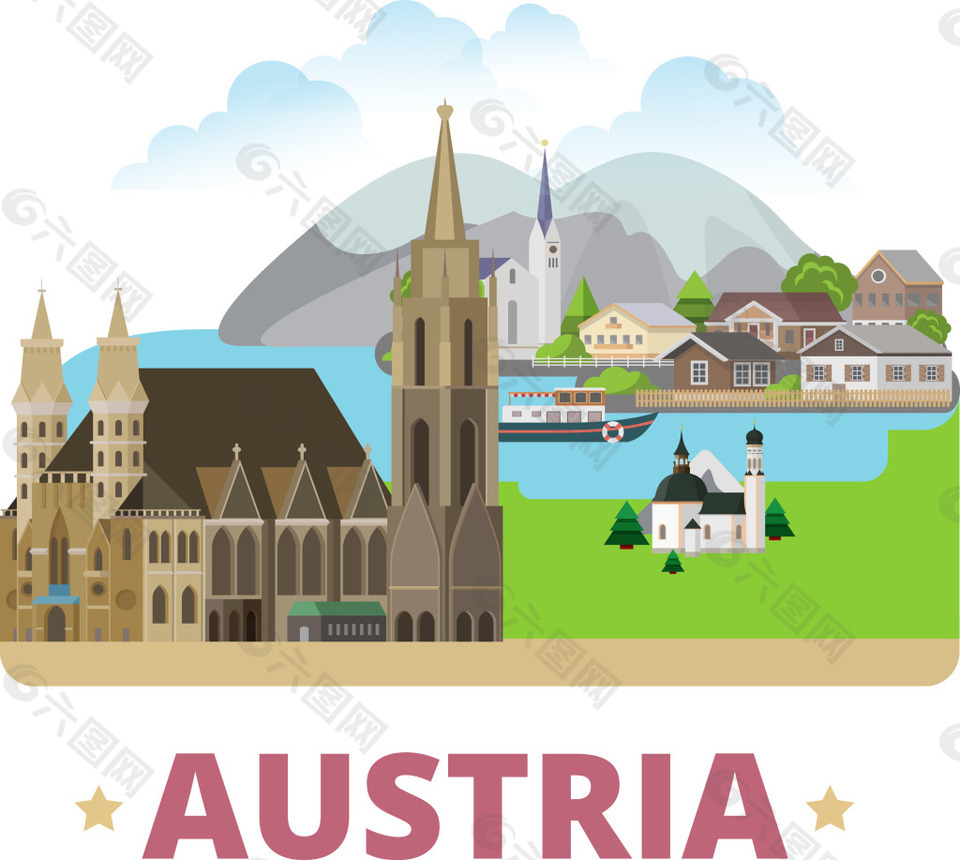 奥地利建筑风景插画