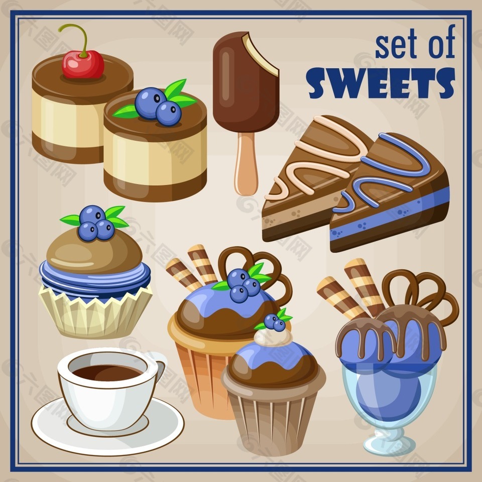 蓝莓巧克力蛋糕插画