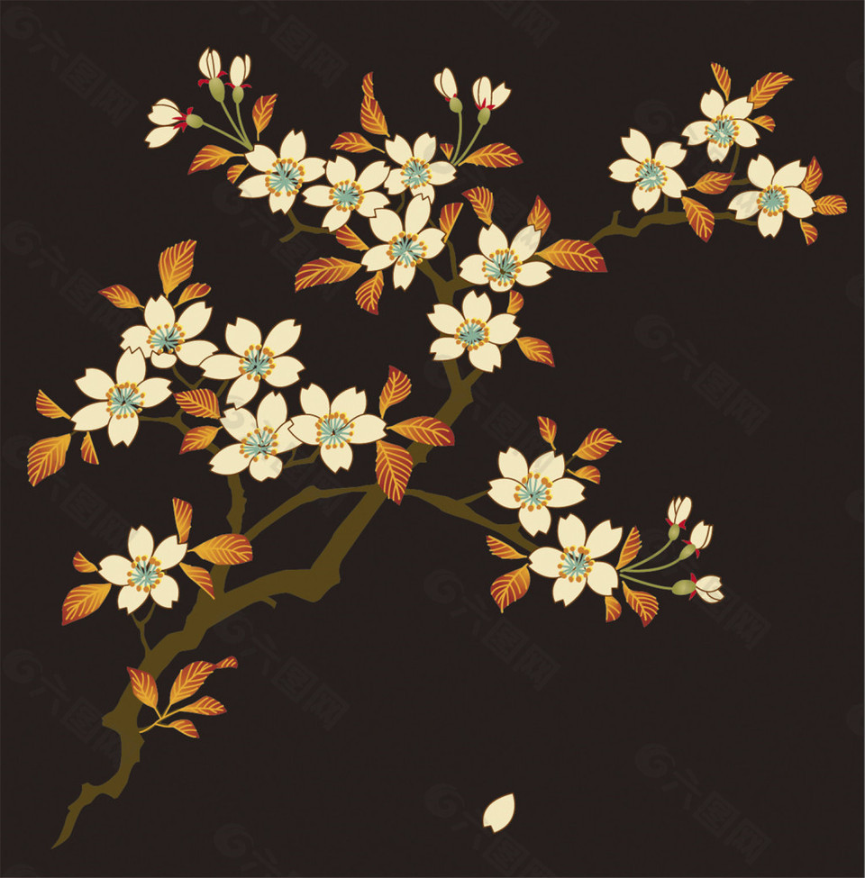 褐色花朵树枝背景图