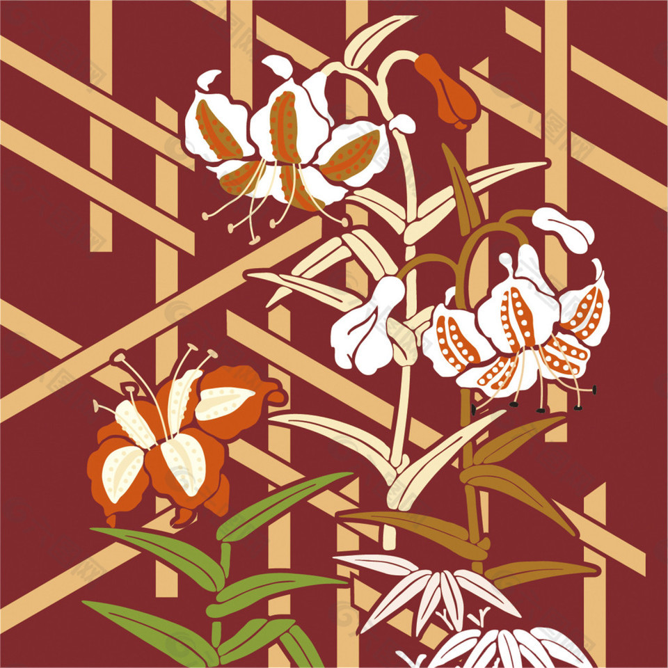 简约格子花朵装饰图