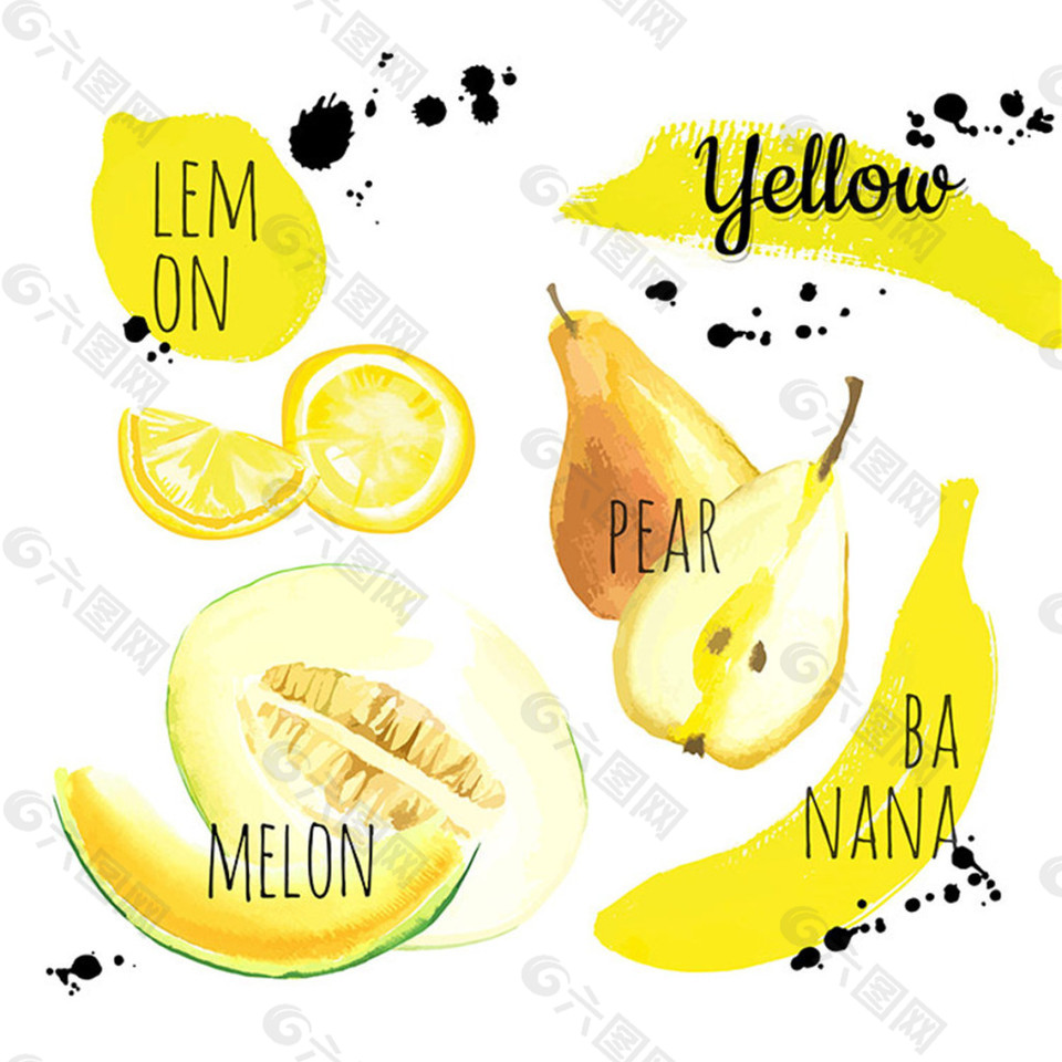 黄色英文水果素材