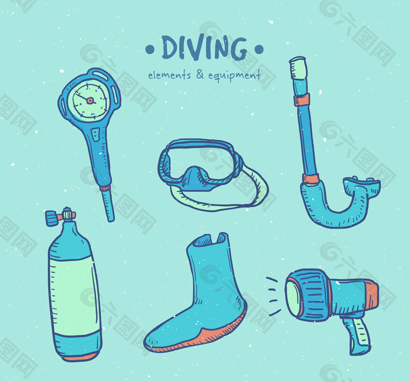 6款彩绘潜水用品矢量