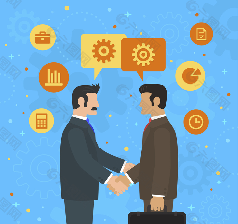 扁平化握手的商务男子矢量