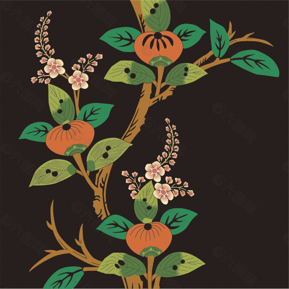彩色树枝花朵装饰图