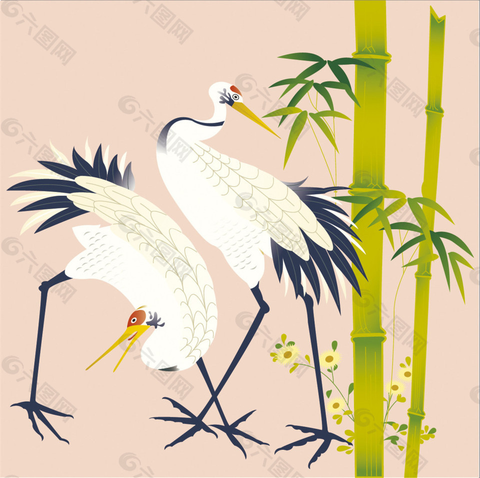 竹子白鹤装饰图