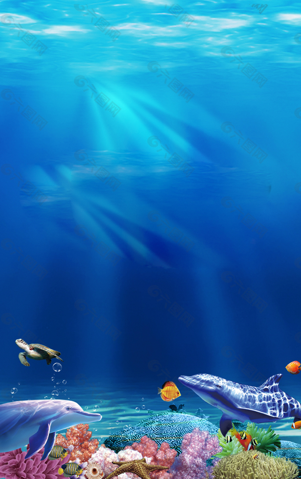 蓝色海洋海底世界H5背景素材