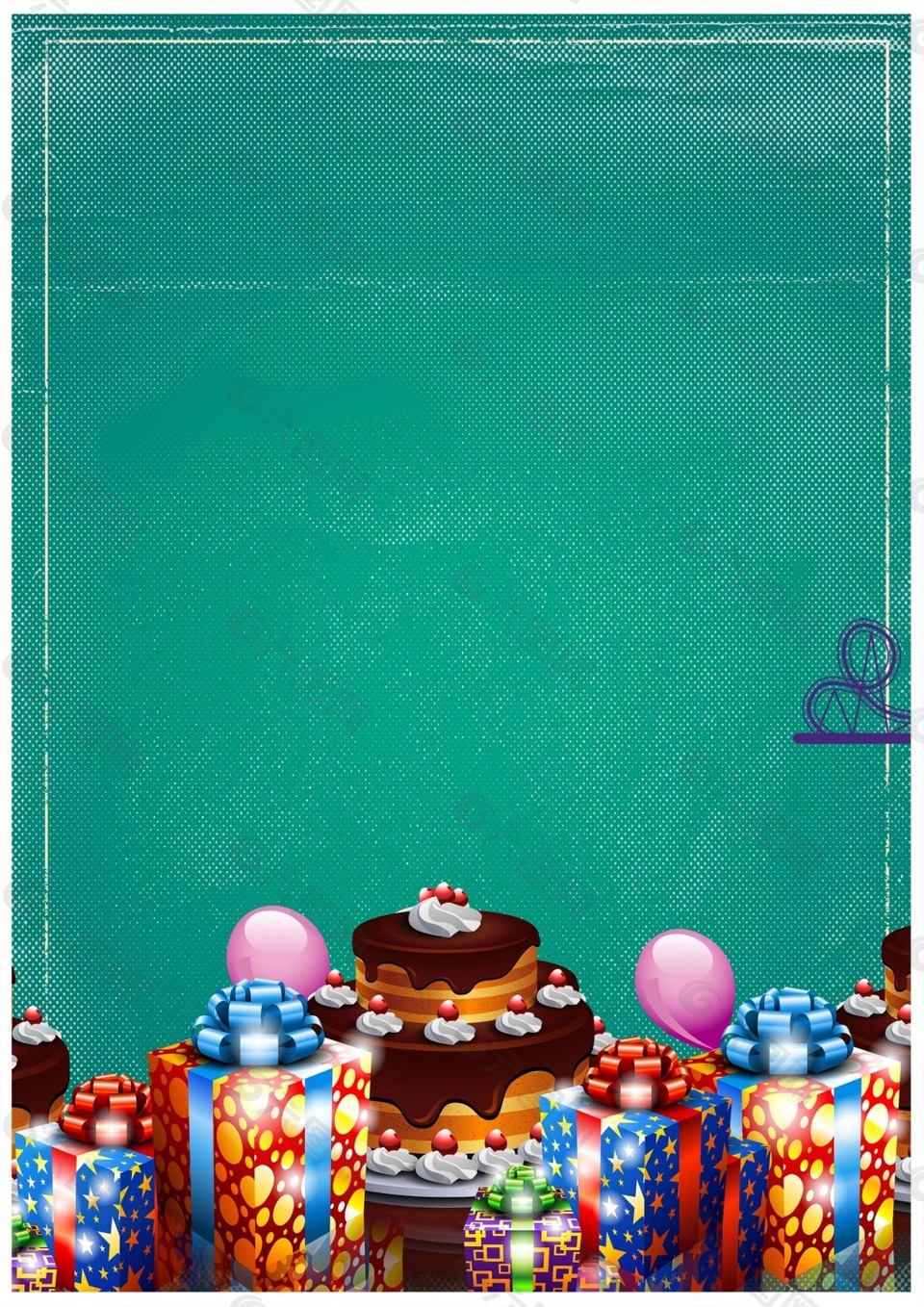 彩色礼盒蛋糕蓝色背景