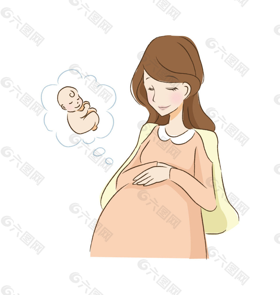 手绘孕妇胎儿元素