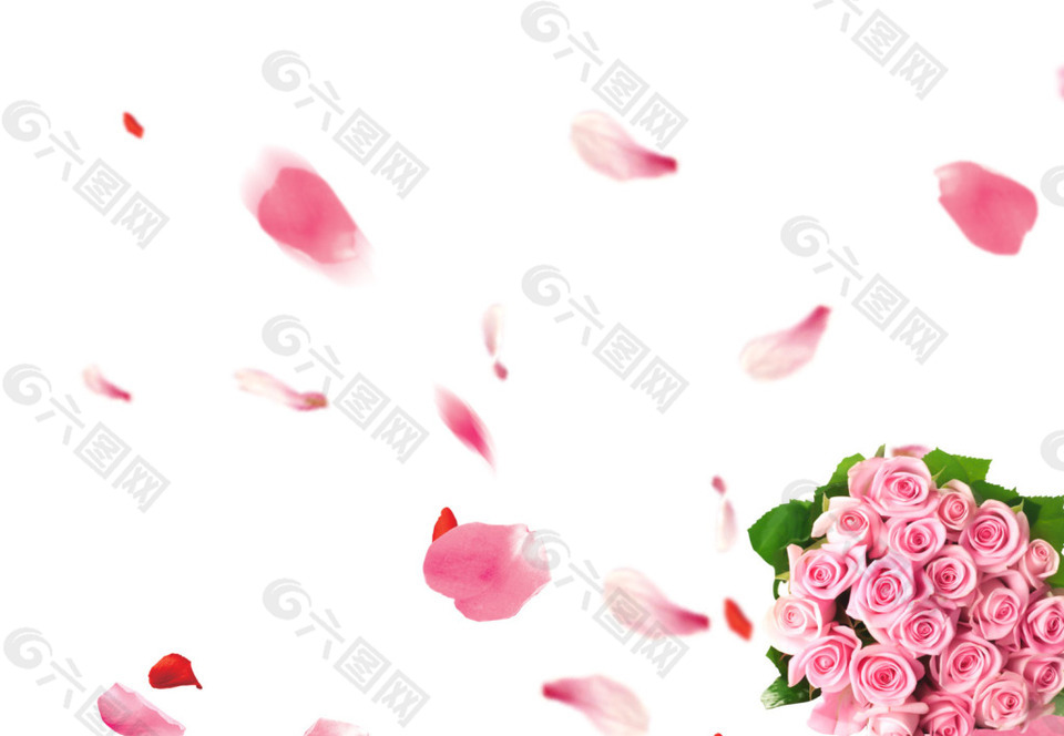 手绘浪漫玫瑰花瓣元素