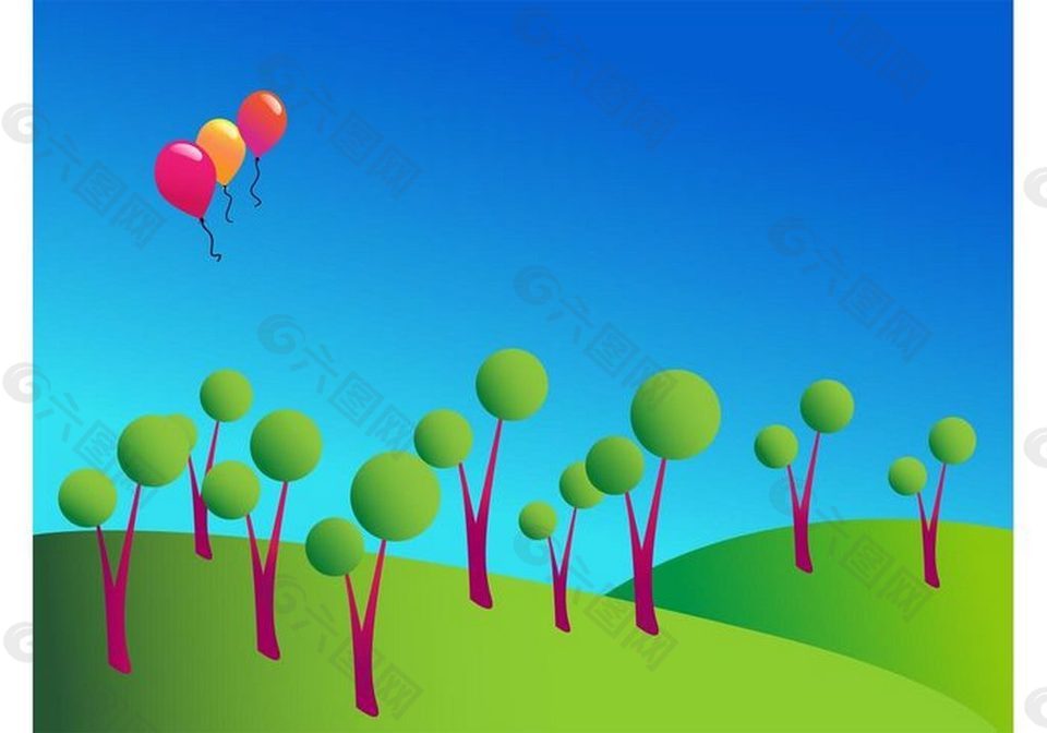 夏天树林气球矢量素材