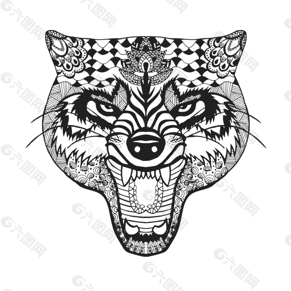 豹子动物黑白线稿纹身图案印花矢量
