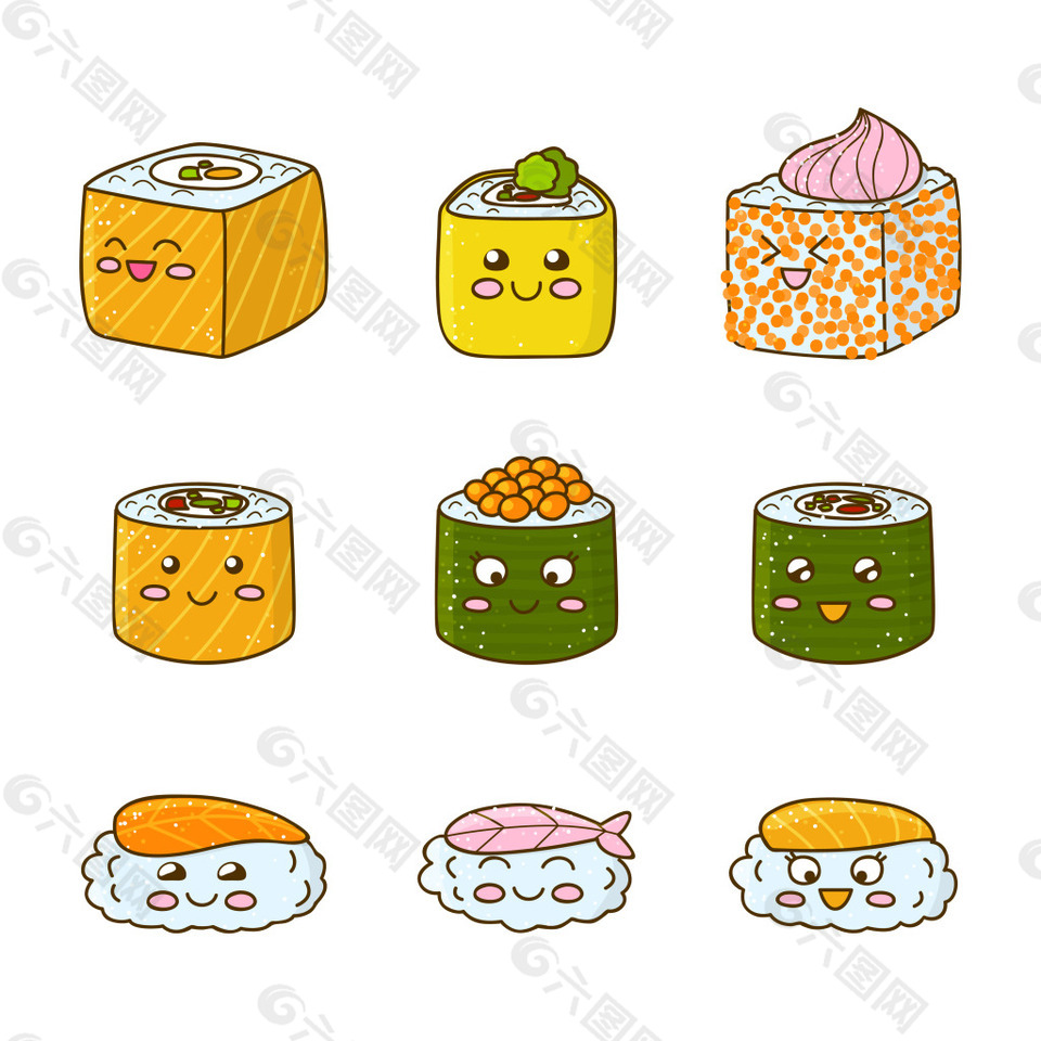 日本可爱料理食物寿司矢量图