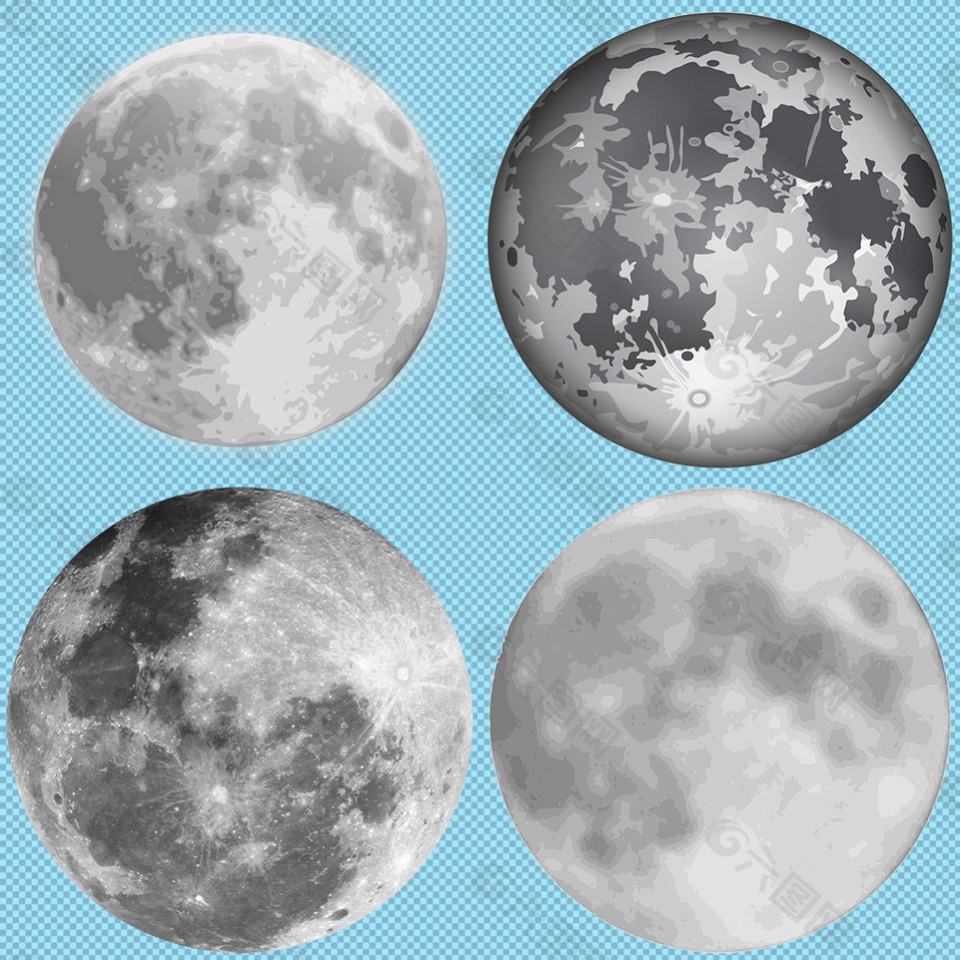 四个角度月球照片免抠png透明图层素材