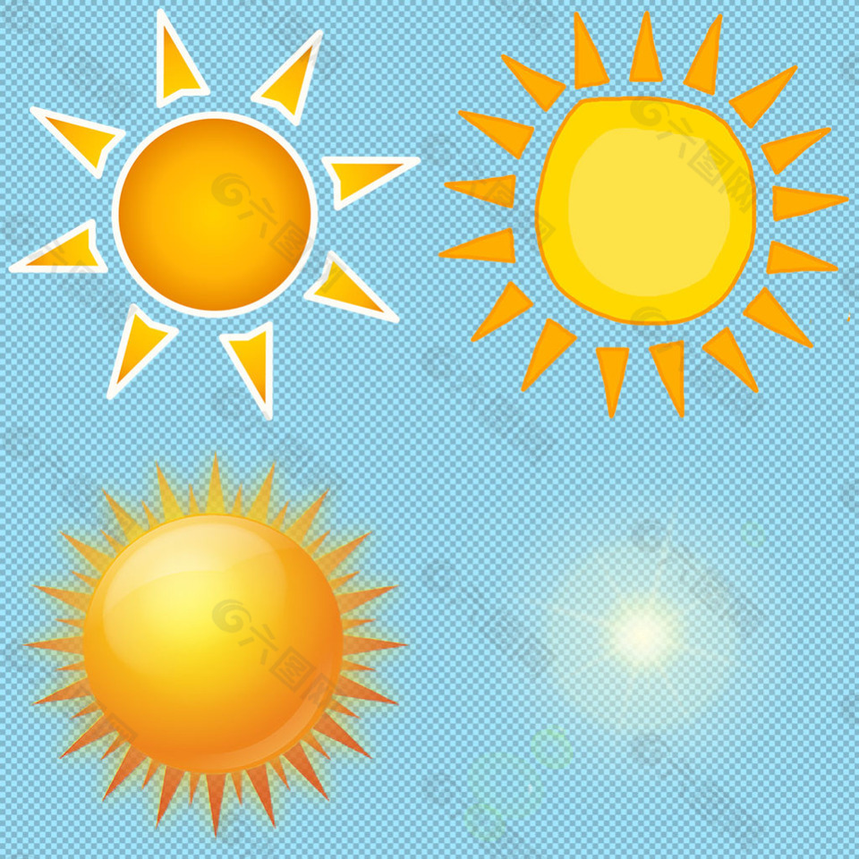 四个手绘太阳图片免抠png透明图层素材