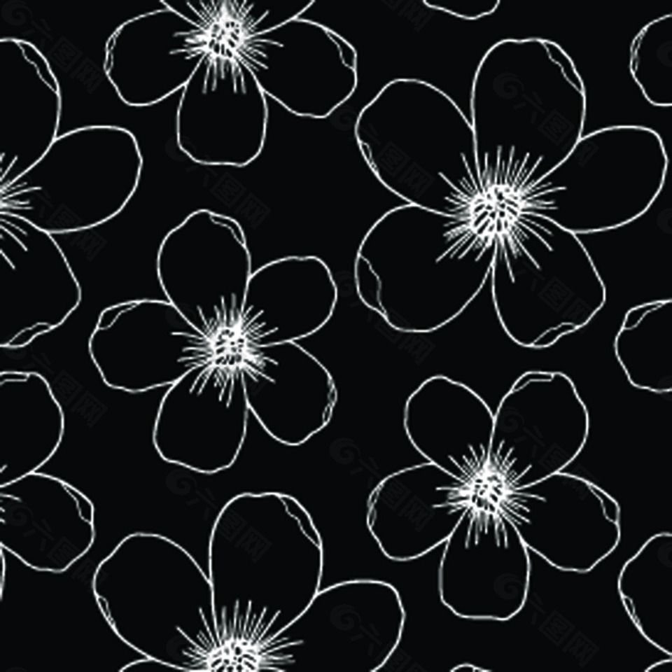 黑白色手绘花卉背景素材
