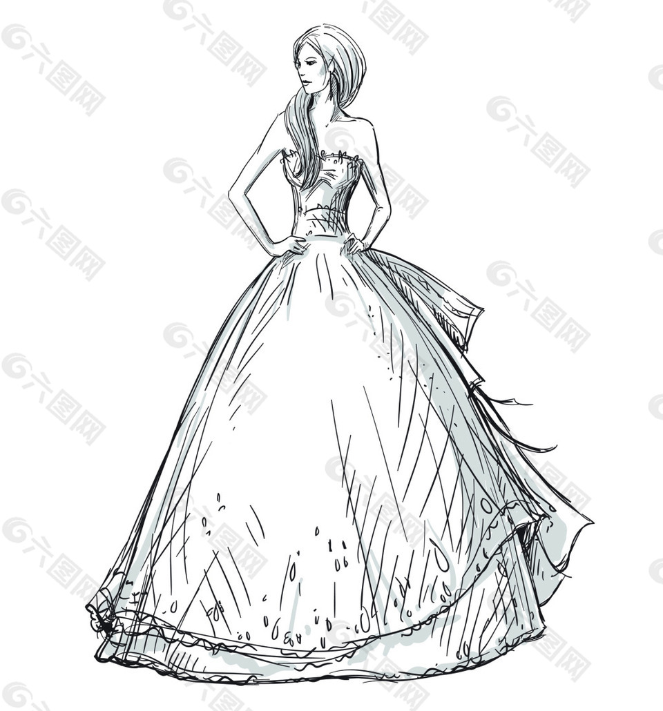 新娘造型服装设计草图矢量素材