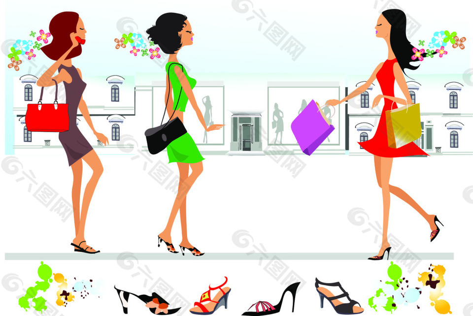 高跟鞋时尚女性抽象矢量素材