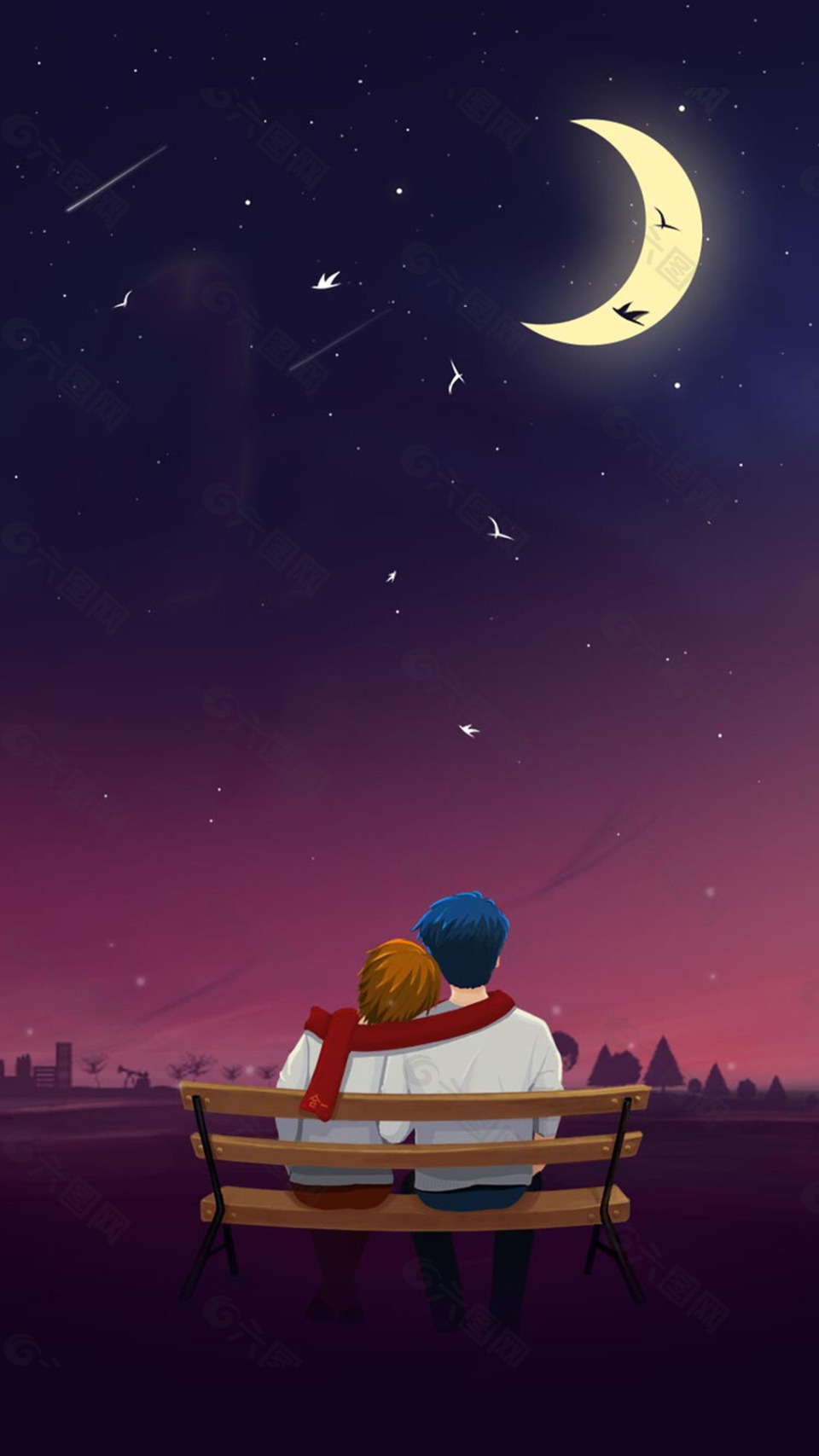 夜晚情侣星空H5背景素材