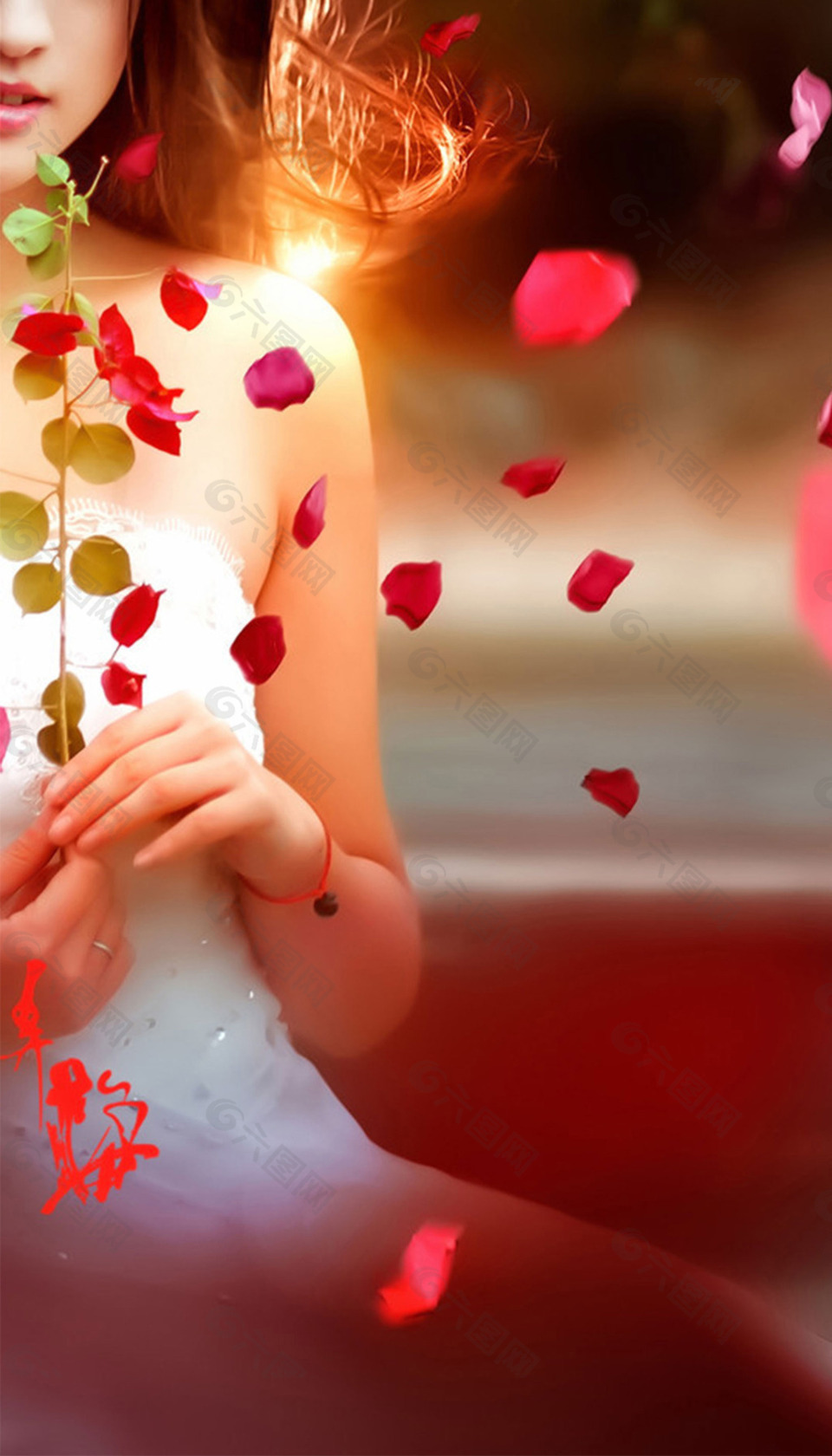 梦幻花瓣美女背景