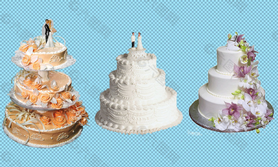 三个漂亮的婚礼蛋糕免抠png透明图层素材