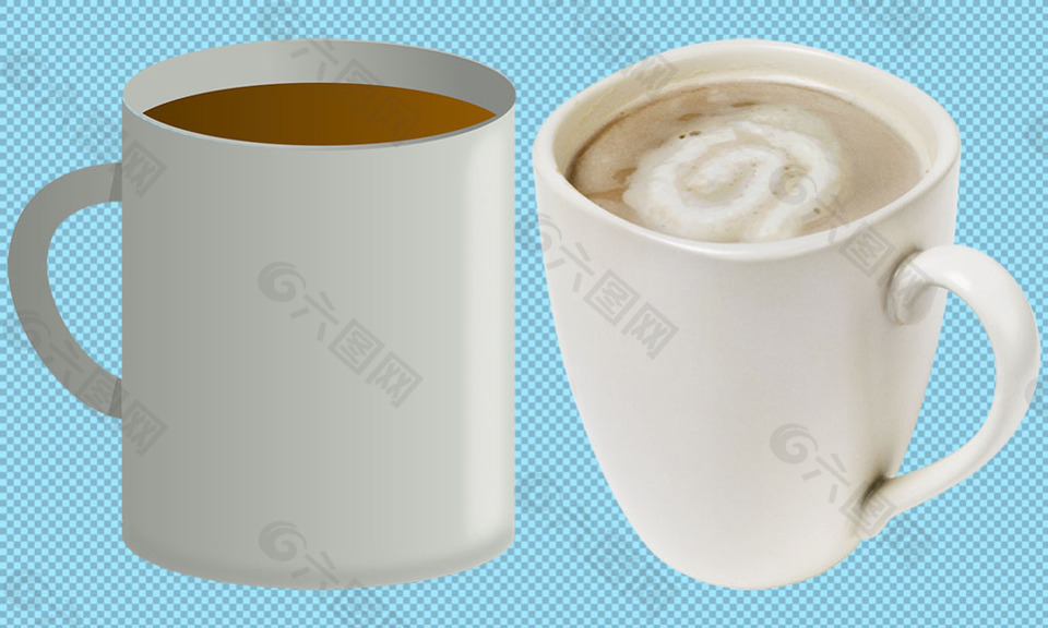 两只咖啡杯免抠png透明图层素材