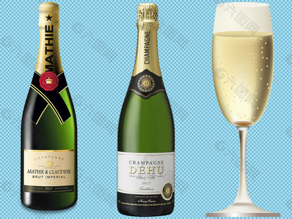 两瓶香槟酒免抠png透明图层素材