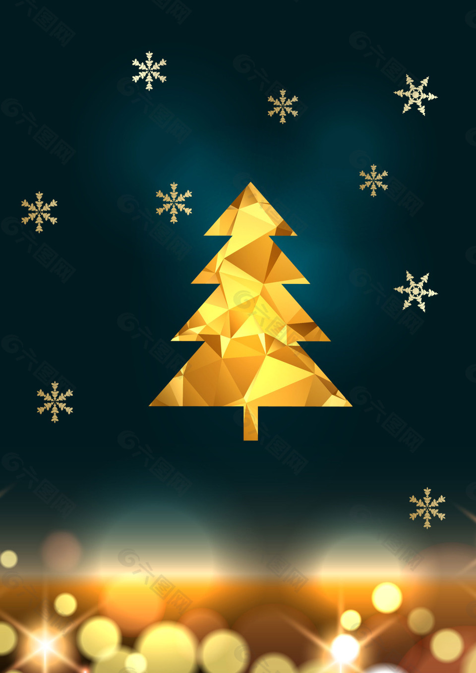 梦幻金色雪花圣诞树背景