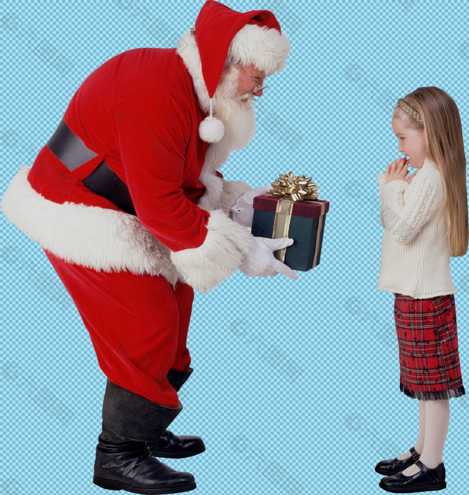 圣诞老人小女孩免抠png透明图层素材
