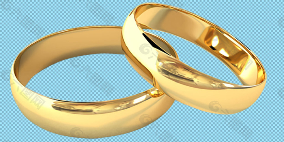 婚礼素材金色对戒免抠png透明图层素材