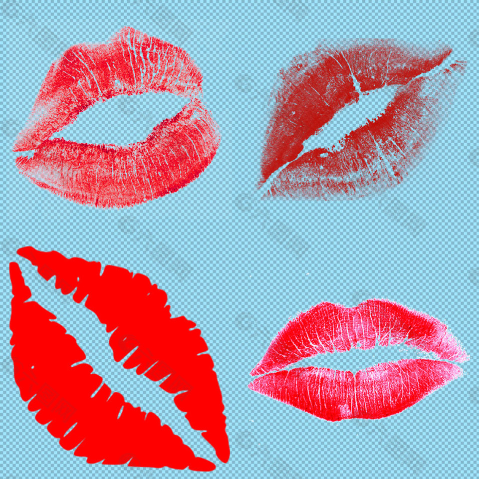 四个女人唇印免抠png透明图层素材