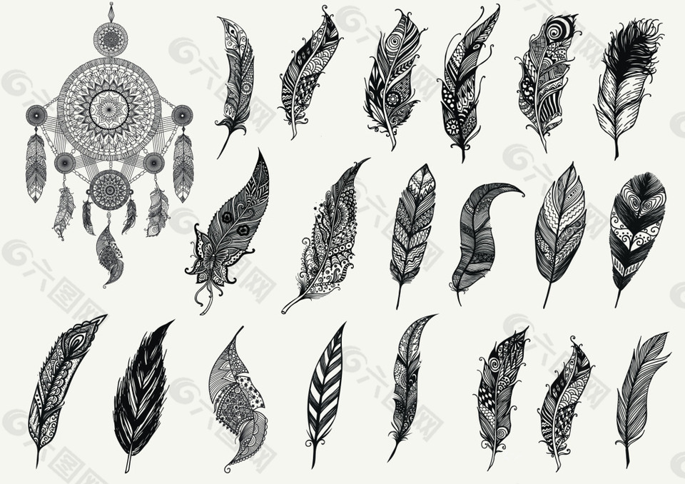 手绘卡通羽毛装饰素材