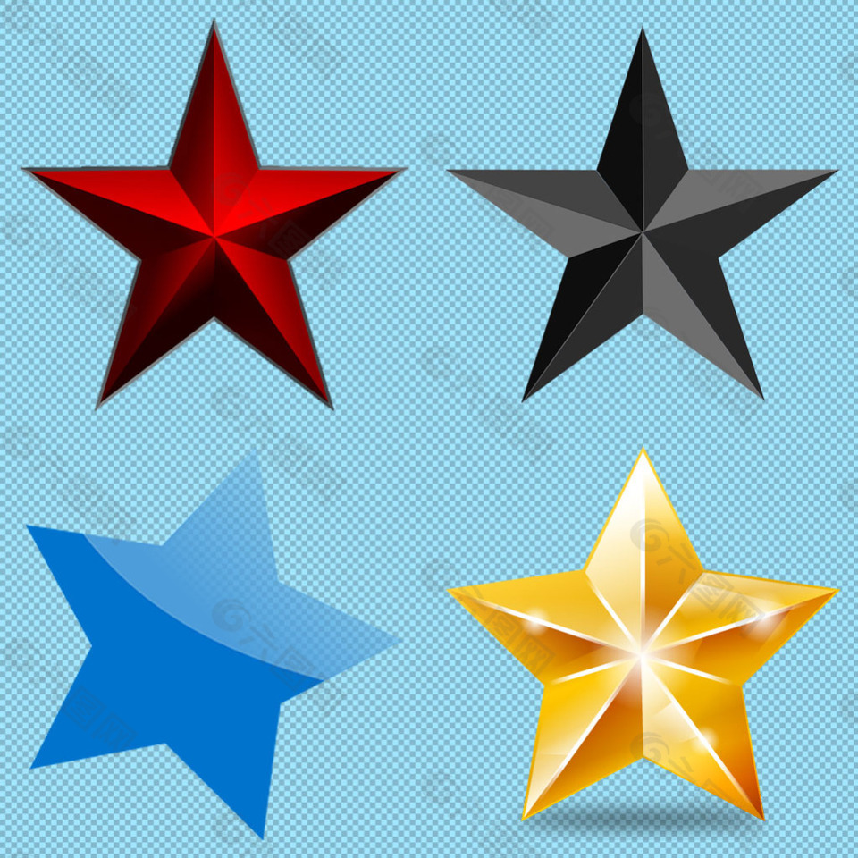 不同颜色的五角星免抠png透明图层素材