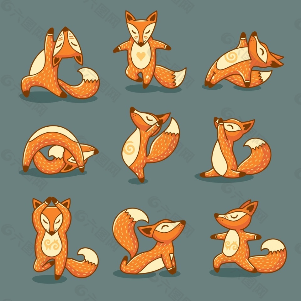 可爱狐狸黄色卡通动物造型矢量素材